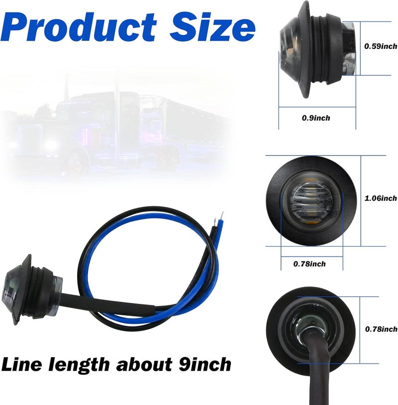 ALFU 20pcs Blue 3/4" Round LED Trailer Side Marker Clearance Lights Front Rear Signal Marker Indicators Tail Light Waterproof for Boat Lorry Truck Pickup Bus RV Car Bus Van - Image 2